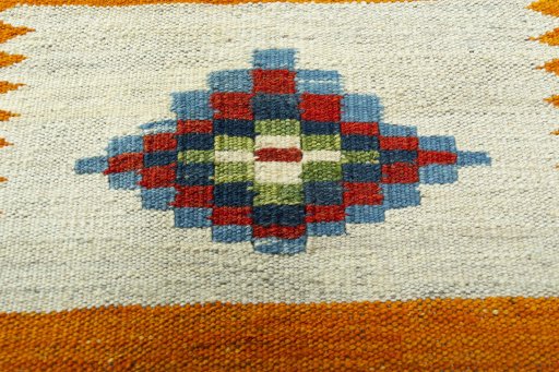 Backside of handmade New Kilim Sofre rug showing knot structure and weave density