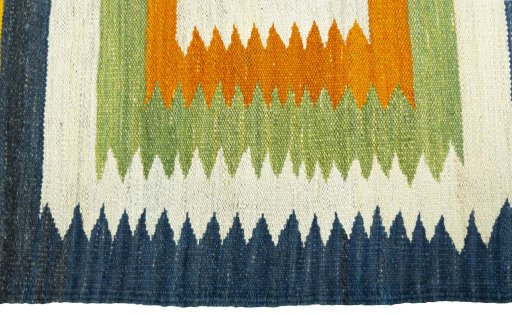 Close-up detail of New Kilim Sofre rug from Turkey showing Wool weave