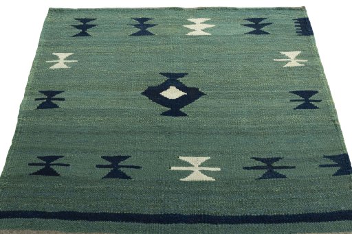Close-up detail of New Kilim Sofre rug from Turkey showing Wool weave