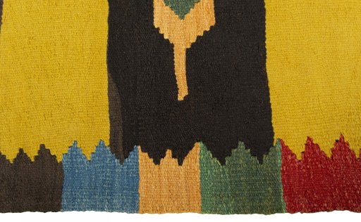 Close-up detail of New Kilim Sofre rug from Turkey showing Wool weave