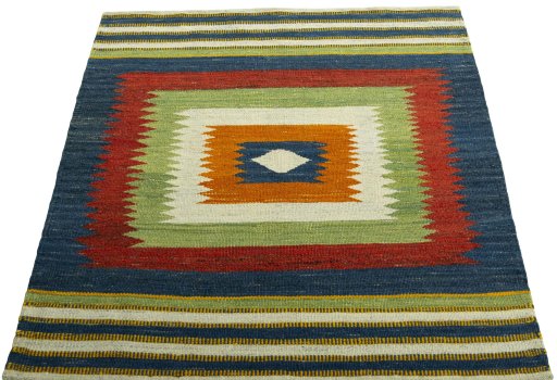 Close-up detail of New Kilim Sofre rug from Turkey showing Wool weave