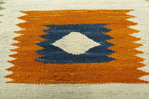 Backside of handmade New Kilim Sofre rug showing knot structure and weave density