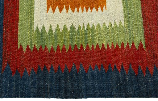 Close-up detail of New Kilim Sofre rug from Turkey showing Wool weave