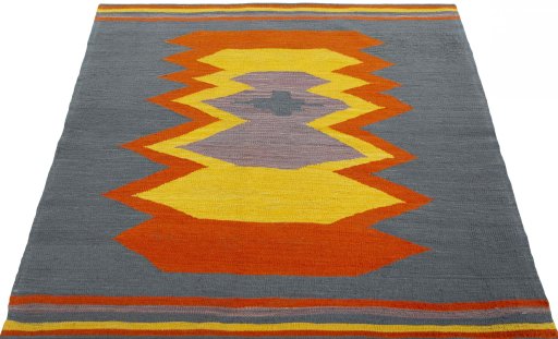 Close-up detail of New Kilim Sofre rug from Turkey showing Wool weave