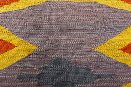 Backside of handmade New Kilim Sofre rug showing knot structure and weave density