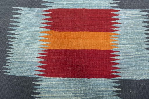 Backside of handmade New Kilim Sofre rug showing knot structure and weave density