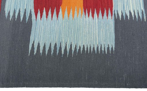 Close-up detail of New Kilim Sofre rug from Turkey showing Wool weave
