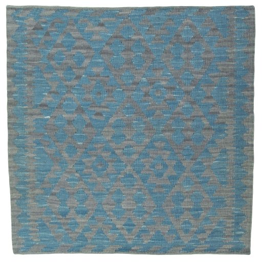 Full view of New Kilim Sofre rug from Turkey, 103 × 103 cm in Multi Color tones