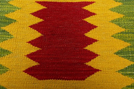 Backside of handmade New Kilim Sofre rug showing knot structure and weave density