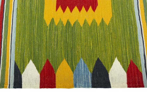 Close-up detail of New Kilim Sofre rug from Turkey showing Wool weave