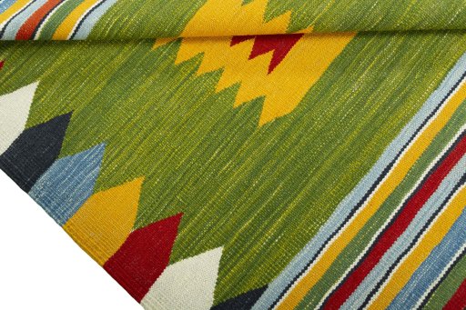 Full view of New Kilim Sofre rug from Turkey, 106 × 92 cm in Multi Color tones