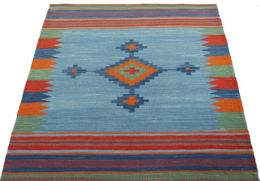Close-up detail of New Kilim Sofre rug from Turkey showing Wool weave