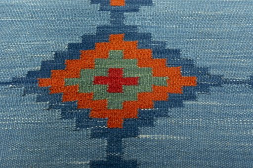 Backside of handmade New Kilim Sofre rug showing knot structure and weave density