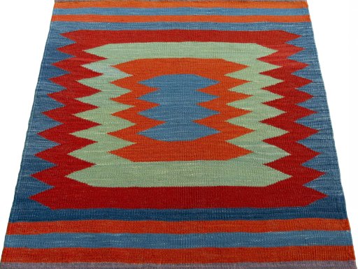 Close-up detail of New Kilim Sofre rug from Turkey showing Wool weave