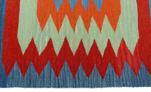 Close-up detail of New Kilim Sofre rug from Turkey showing Wool weave