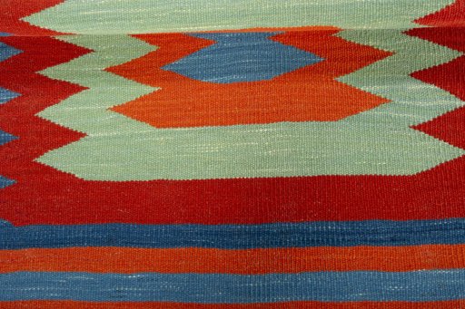 Full view of New Kilim Sofre rug from Turkey, 87 × 81 cm in Multi Color tones