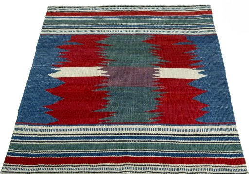 Close-up detail of New Kilim Sofre rug from Turkey showing Wool weave