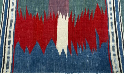 Close-up detail of New Kilim Sofre rug from Turkey showing Wool weave