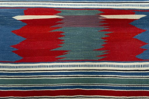 Full view of New Kilim Sofre rug from Turkey, 98 × 94 cm in Multi Color tones