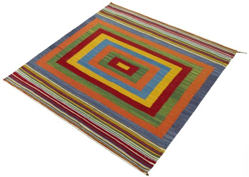 Corner detail of New Kilim Sofre rug showing border pattern and Wool pile
