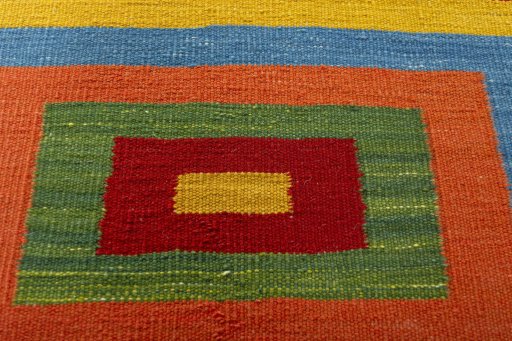 Backside of handmade New Kilim Sofre rug showing knot structure and weave density