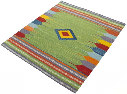 Corner detail of New Kilim Sofre rug showing border pattern and Wool pile