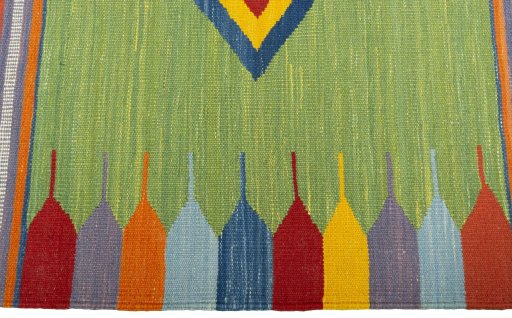 Close-up detail of New Kilim Sofre rug from Turkey showing Wool weave