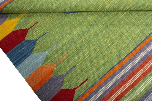 Full view of New Kilim Sofre rug from Turkey, 107 × 96 cm in Multi Color tones