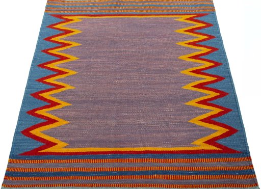Close-up detail of New Kilim Sofre rug from Turkey showing Wool weave