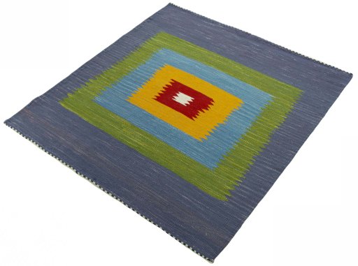 Corner detail of New Kilim Sofre rug showing border pattern and Wool pile