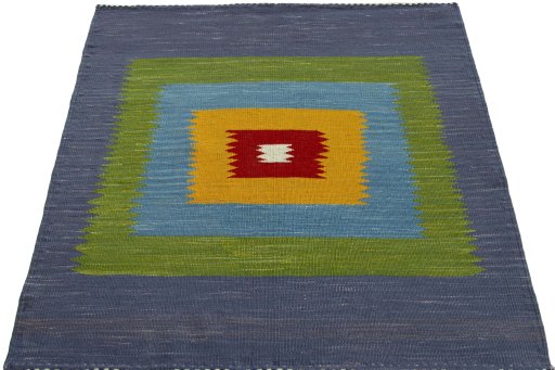 Close-up detail of New Kilim Sofre rug from Turkey showing Wool weave