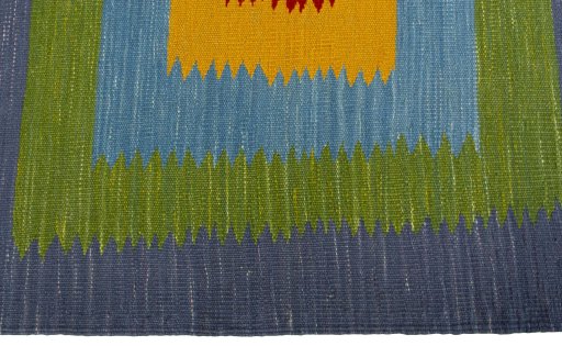 Close-up detail of New Kilim Sofre rug from Turkey showing Wool weave