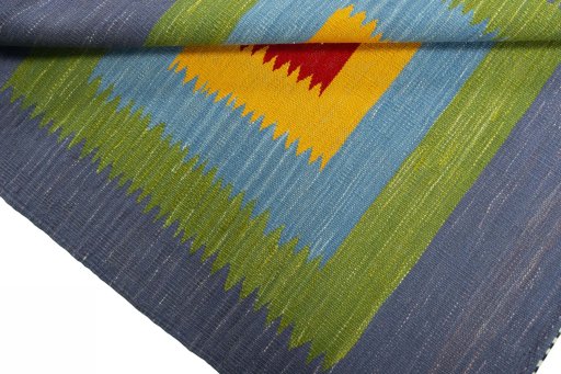 Full view of New Kilim Sofre rug from Turkey, 103 × 97 cm in Multi Color tones