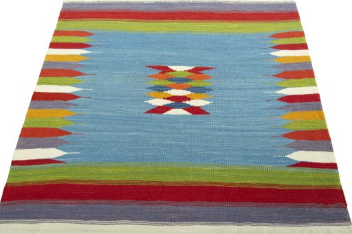 Close-up detail of New Kilim Sofre rug from Turkey showing Wool weave