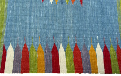 Close-up detail of New Kilim Sofre rug from Turkey showing Wool weave