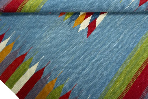 Full view of New Kilim Sofre rug from Turkey, 103 × 96 cm in Multi Color tones