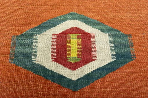 Backside of handmade New Kilim Sofre rug showing knot structure and weave density