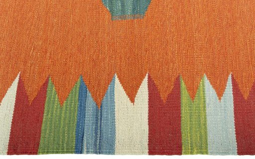 Close-up detail of New Kilim Sofre rug from Turkey showing Wool weave
