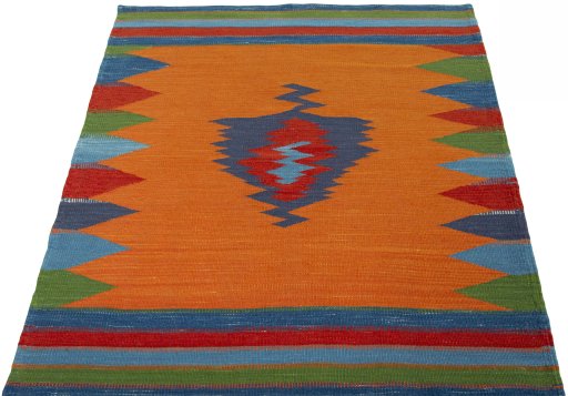 Close-up detail of New Kilim Sofre rug from Turkey showing Wool weave