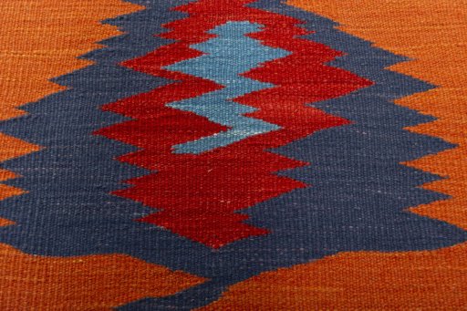 Backside of handmade New Kilim Sofre rug showing knot structure and weave density