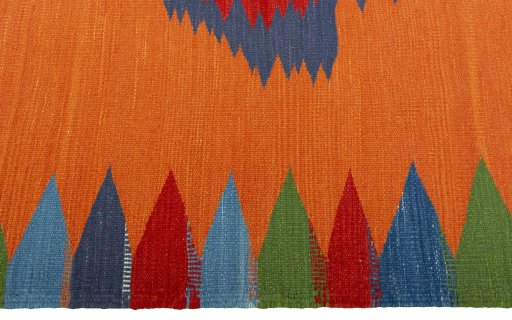 Close-up detail of New Kilim Sofre rug from Turkey showing Wool weave