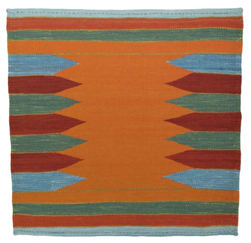 Full view of New Kilim Sofre rug from Turkey, 95 × 97 cm in Multi Color tones