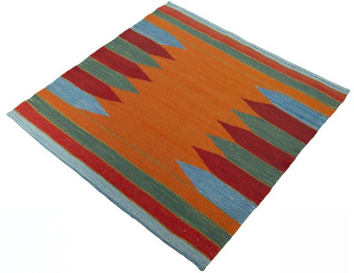 Corner detail of New Kilim Sofre rug showing border pattern and Wool pile