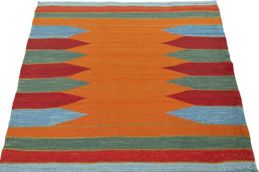 Close-up detail of New Kilim Sofre rug from Turkey showing Wool weave
