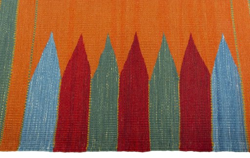 Close-up detail of New Kilim Sofre rug from Turkey showing Wool weave