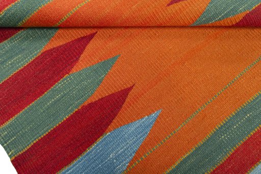 Full view of New Kilim Sofre rug from Turkey, 95 × 97 cm in Multi Color tones