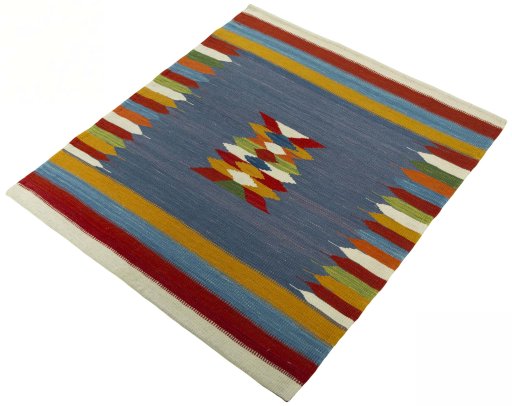 Corner detail of New Kilim Sofre rug showing border pattern and Wool pile
