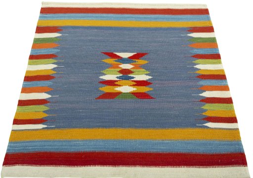 Close-up detail of New Kilim Sofre rug from Turkey showing Wool weave
