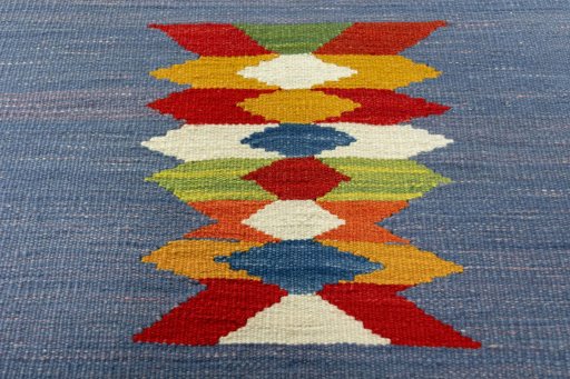 Backside of handmade New Kilim Sofre rug showing knot structure and weave density
