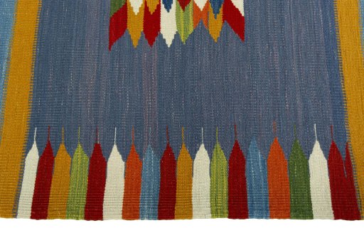 Close-up detail of New Kilim Sofre rug from Turkey showing Wool weave